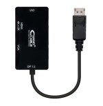 39511-Nanocable Conversor Displayport a VGA / HDMI, 3 en 1, DP 1.2/M-VGA/H-HDMI/H 4K, Negro, 15 cm