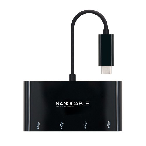 39515-Nanocable Adaptador USB-C a 4xUSB 3.0. USB-C/M-USB 3.0/H, Negro, 10 cm