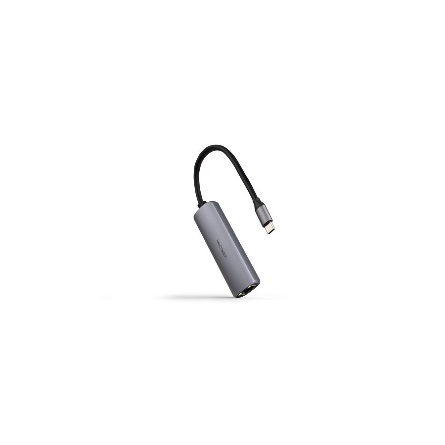 39591-Nanocable Adaptador USB-C 3.1 a RJ45, con PD 100W, USB-C/M, Aluminio, Color Gris, 18 cm
