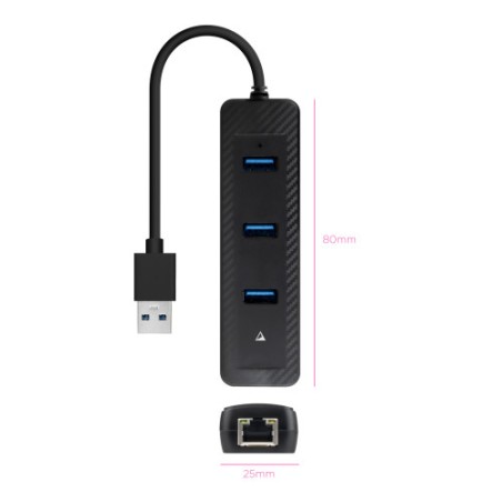 39594-NANOCABLE HUB USB3.0 3xUSB3.0+RJ45 USB-A/M-RJ45/H NEGRO 15CM