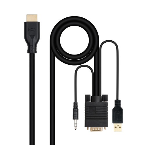 39627-Nanocable Conversor unidireccional VGA/M + AUDIO/M + USB-A/M (para alimentacion) a HDMI/M, Negro, 1.8m