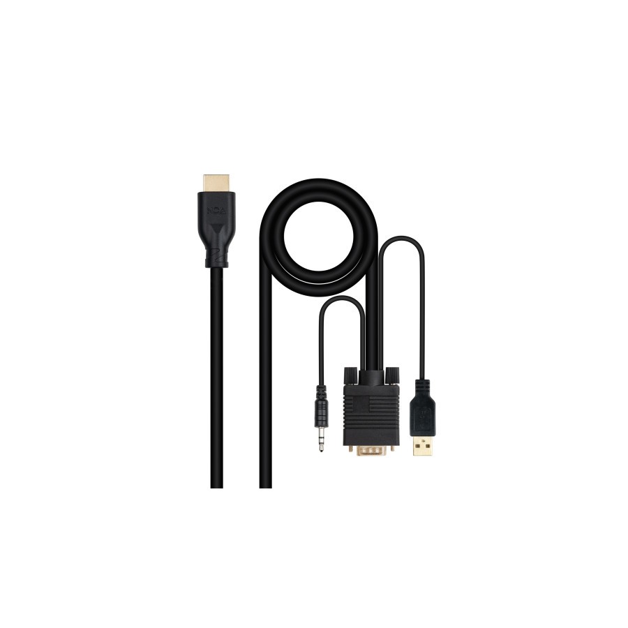 39627-Nanocable Conversor unidireccional VGA/M + AUDIO/M + USB-A/M (para alimentacion) a HDMI/M, Negro, 1.8m