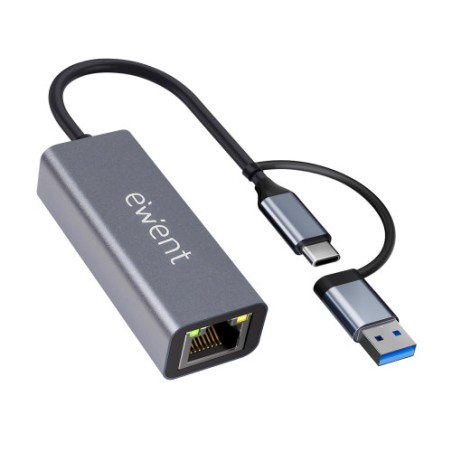 40574-Ewent EW9819 hub de interfaz USB 3.2 Gen 1 (3.1 Gen 1) Type-A + Type-C 1000 Mbit/s Gris