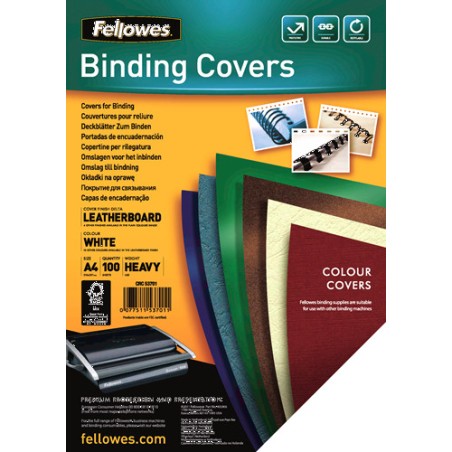 415-PACK 100 PORTADAS SIMIL PIEL A4 250 GR. BLANCO FELLOWES 5370104