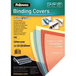 418-PACK 100 PORTADAS PVC TRANSPARENTE A3 200 MICRAS CRISTAL FELLOWES 53764