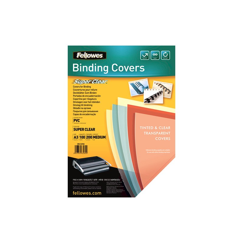 418-PACK 100 PORTADAS PVC TRANSPARENTE A3 200 MICRAS CRISTAL FELLOWES 53764 418-PACK 100 PORTADAS PVC TRANSPARENTE A3 200 MICRAS CRISTAL FELLOWES 53764