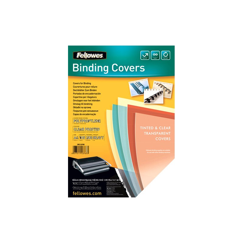 419-PACK 100 PORTADAS POLIPROPILENO 280 MICRAS TRANSLUCIDO FELLOWES 5376503
