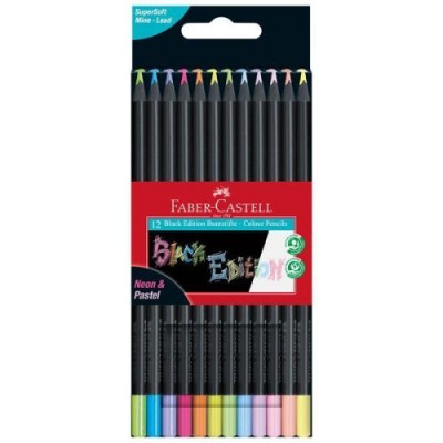 ESTUCHE CARTON 12 LaPICES DE COLOR NEON BLACK EDITION FABER CASTELL 116410