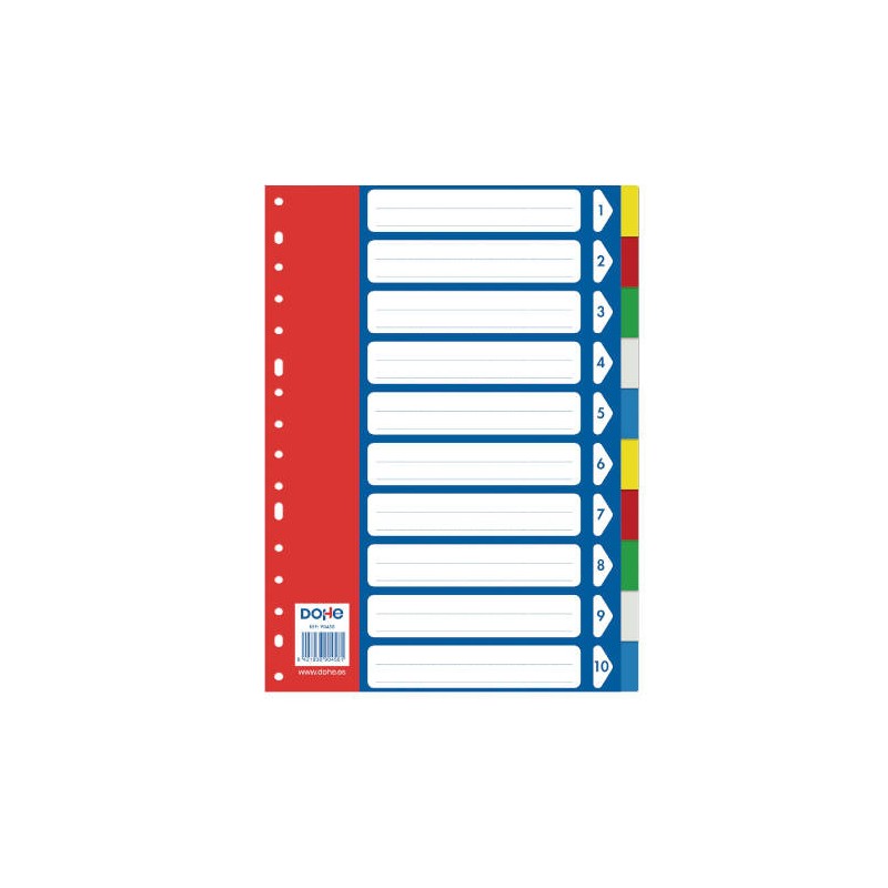 4254-SEPARADORES POLIPROPILENO 10 POSICIONES 5 COLORES A4 225X300 DOHE 90458 4254-SEPARADORES POLIPROPILENO 10 POSICIONES 5 COLORES A4 225X300 DOHE 90458