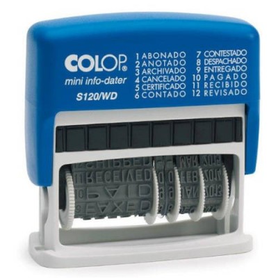 SELLO DE ENTINAJE S 120 WD FORMULA FECHA 4MM ESPANOL AZUL BICOLOR COLOP 104961