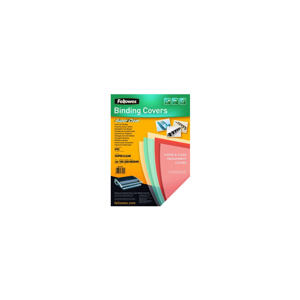 PACK 100 PORTADAS PVC TRANSPARENTE CRISTAL 150 MICRAS A4 FELLOWES 5376001