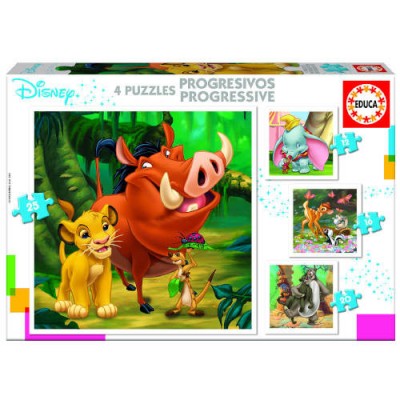 PUZZLE PROGRESIVOS DISNEY ANIMALS DUMBOBAMBILION KINGJUNGLE BOOK DE 3 5 ANOS EDUCA BORRAS 18104