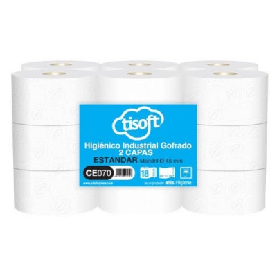 PAQUETE 18 ROLLOS PAPEL HIGIENICO 2C ST M45 TISOFT CE070