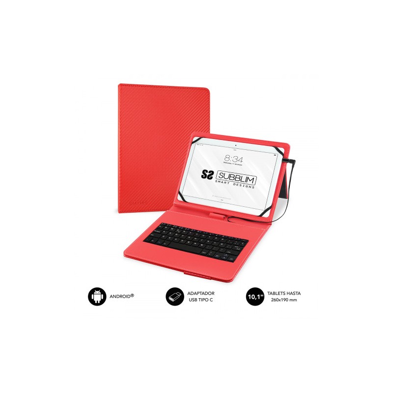 5086-SUBBLIM Funda con Teclado Micro USB - USB C KEYTAB PRO USB 10,1" Red