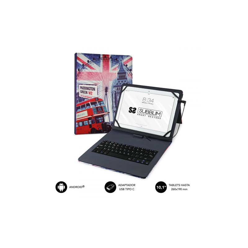 5088-SUBBLIM Funda con Teclado Micro USB - USB C KEYTAB USB 10,1" England 5088-SUBBLIM Funda con Teclado Micro USB - USB C KEYTAB USB 10,1" England