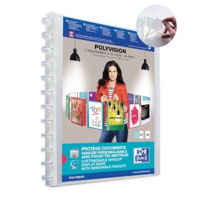 CARPETA DE FUNDAS INTERCAMBIABLES PERSONALIZABLES POLYVISION A4 20 FUNDAS COLOR TRANSPARENTE OXFORD 100205600