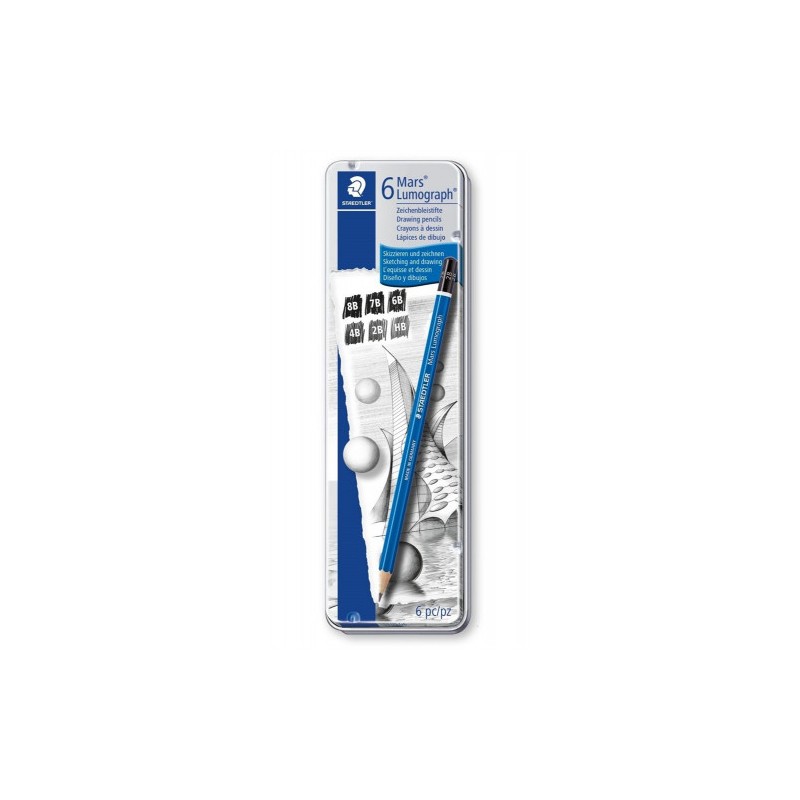 5194-ESTUCHE DE METAL CON 6 LAPICES, GRADUACIONES 8B,  7B,  6B,  4B,  2B,  HB STAEDTLER 100 G6