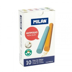 5345-CAJA 10 TIZAS DE CARBONATO DE CALCIO DE COLORES REDONDAS -ANTIPOLVO MILAN 245210