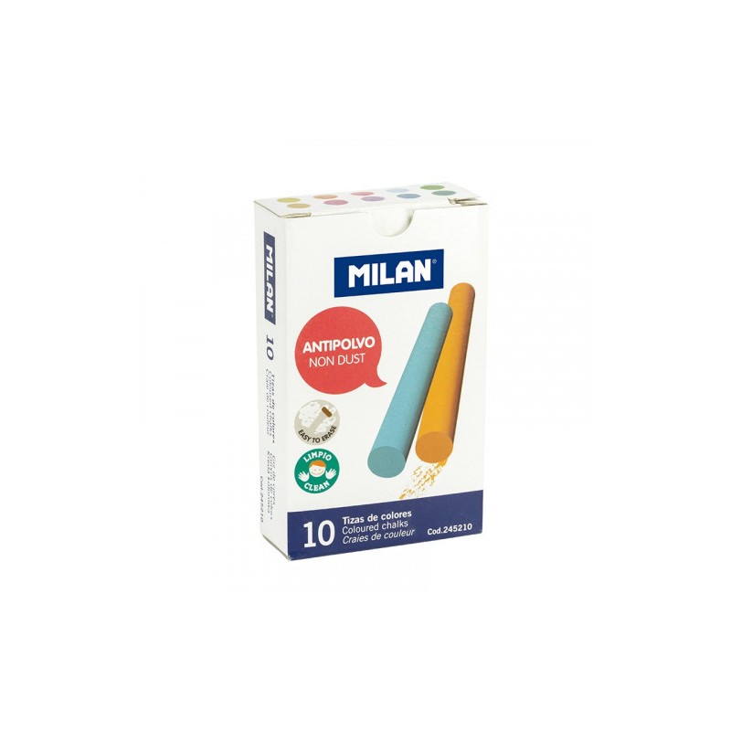 5345-CAJA 10 TIZAS DE CARBONATO DE CALCIO DE COLORES REDONDAS -ANTIPOLVO MILAN 245210 5345-CAJA 10 TIZAS DE CARBONATO DE CALCIO DE COLORES REDONDAS -ANTIPOLVO MILAN 245210