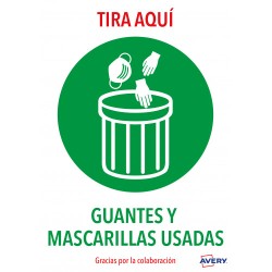 5629-SENALES ADHESIVOS PREIMPRESO  "TIRA AQUI GUANTES Y MASCARILLAS USADAS" SOBRE DE 2 HOJAS EN A4 AVERY AV_KITCOVID7_ES