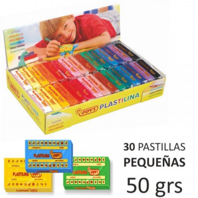 CAJA EXPOSITORA 30 PASTILLAS PLASTILINA 50 G COLORES SURTIDOS 2 UDS X 15 COLORES JOVI 70S