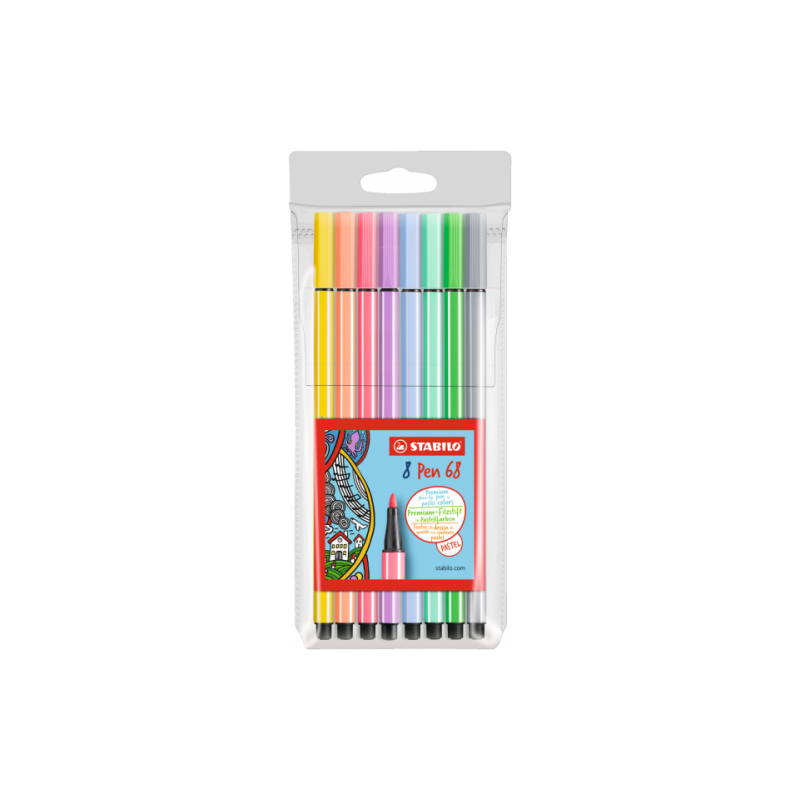 648-ESTUCHE ROTULADORES PUNTA FIBRA MEDIA 1MM. PEN 8 UNIDADES COLORES PASTEL STABILO 68/8-01