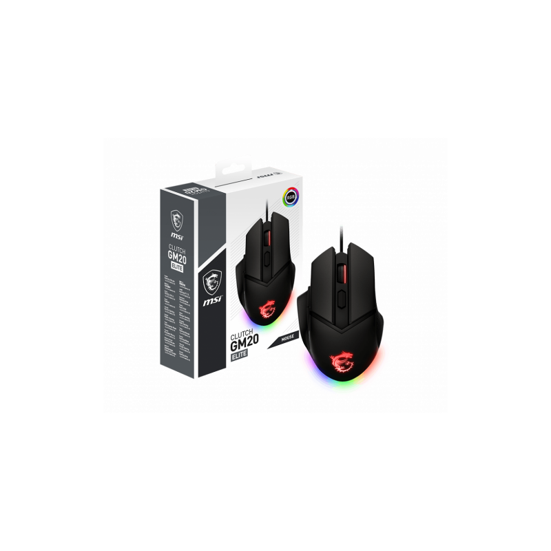 6831-MSI Clutch GM20 Elite raton mano derecha USB tipo A Optico 6400 DPI 6831-MSI Clutch GM20 Elite raton mano derecha USB tipo A Optico 6400 DPI