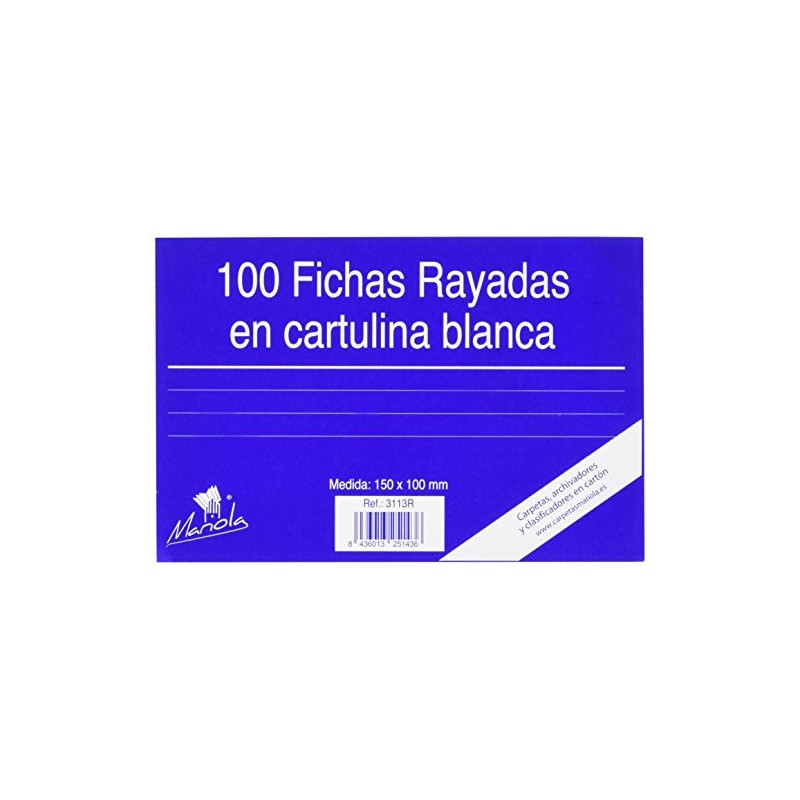 6940-100 FICHAS DE CARTULINA RAYADA (150X100 MM) N.o 3 MARIOLA 3113R 6940-100 FICHAS DE CARTULINA RAYADA (150X100 MM) N.o 3 MARIOLA 3113R