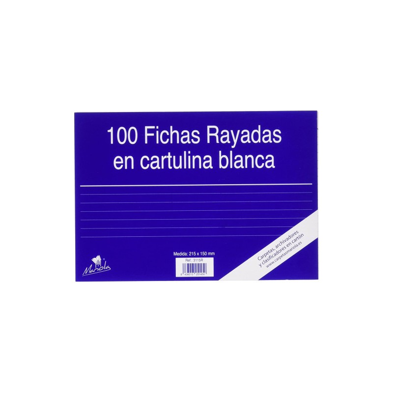6942-100 FICHAS DE CARTULINA RAYADA (215X160 MM) No. 5 MARIOLA 3115R
