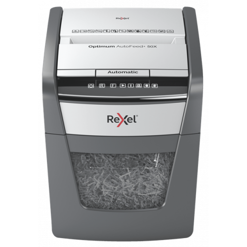 7184-Rexel Optimum AutoFeed+ 50X triturador de papel Corte cruzado 55 dB 22 cm Negro, Gris