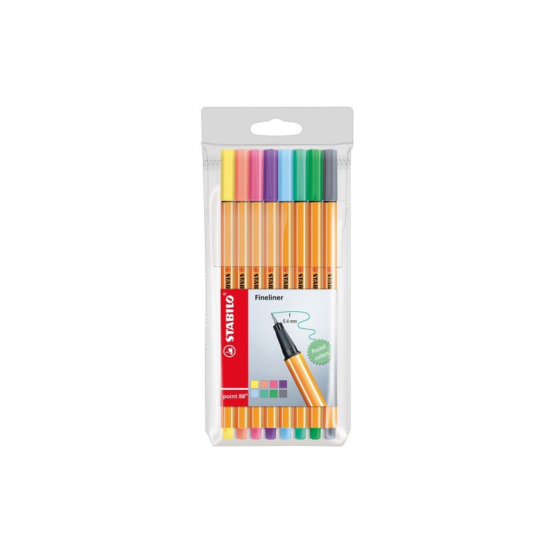 764-ESTUCHE ROTULADOR PUNTA FINA 0,4MM. POINT 88 CON 8 UNIDADES PASTEL STABILO 88/8-01