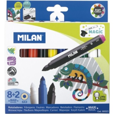 7718-CAJA 8 ROTULADORES MAXI MAGIC + 2 ROTULADORES MAGICOS MILAN 80023