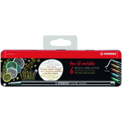 ESTUCHE DE METAL 6 UNIDADES COLORES METALICOS PUNTA MEDIA 14MM PEN 68 CON COLGADOR STABILO 6806 8 31