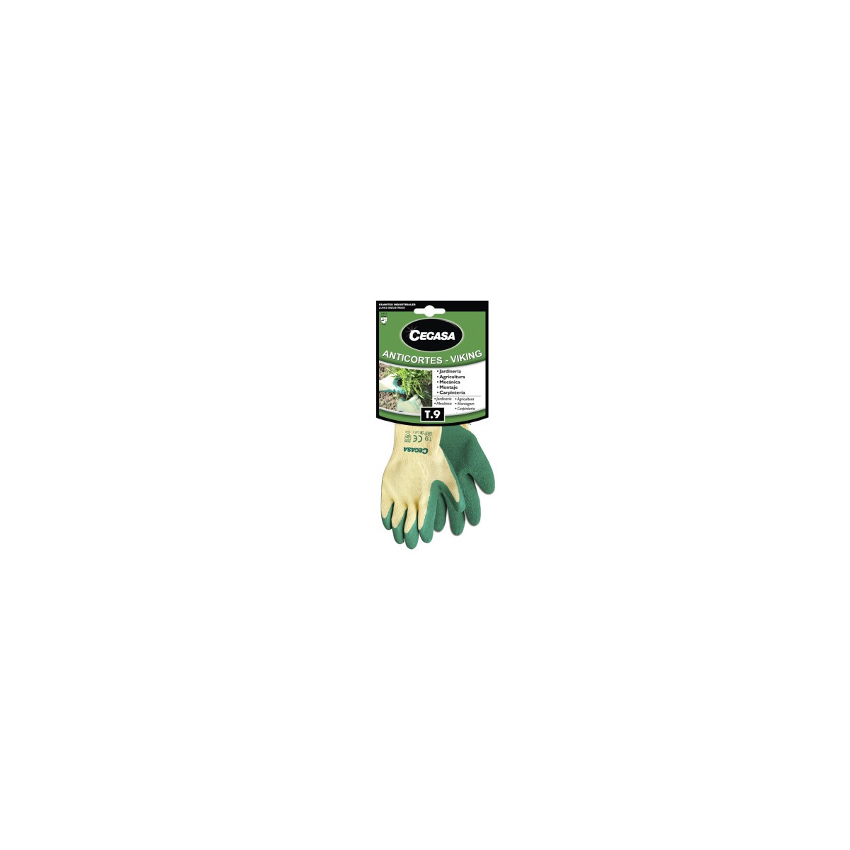 GUANTES DE TRABAJO ANTICORTES VIKING ALGODoN LATEX VERDE T9 GRANDE L CEGASA 100541