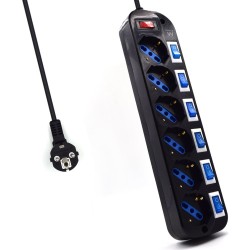 8326-Ewent EW3851 limitador de tension Negro 6 salidas AC 220 V 1,5 m