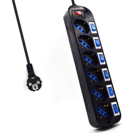 8326-Ewent EW3851 limitador de tension Negro 6 salidas AC 220 V 1,5 m