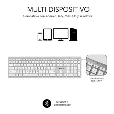 SUBBLIM Teclado Completo delgado inalambrico Bluetooth Pure Extended Silver