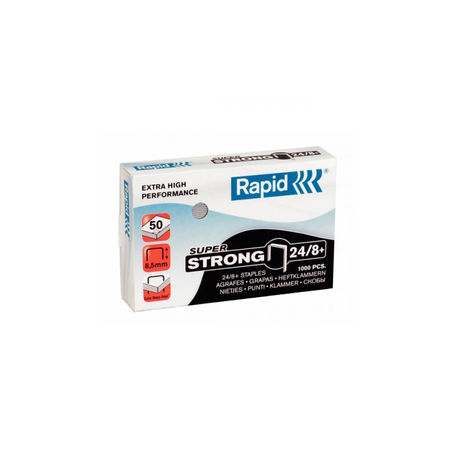 8496-CAJA 1000 GRAPAS 24/8+ MM.SUPER STRONG GALVANIZADA RAPID 24858500