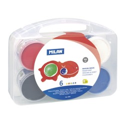 8572-Milan Maletin 6 tarros de pintura para dedos de colores 100 ml