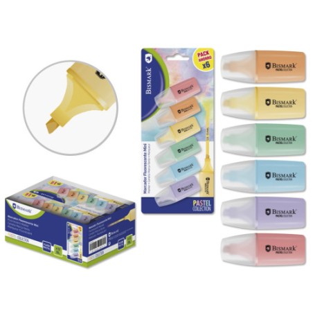 8656-Bismark Mini Rotulador Fluorescente Pastel Blister 6 Uds
