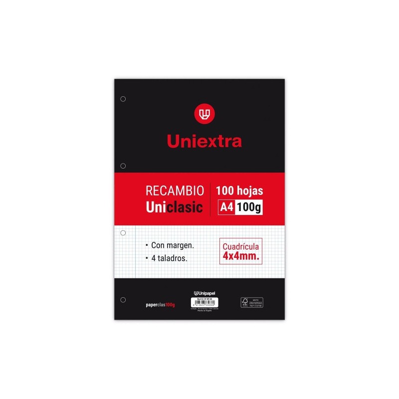 8730-RECAMBIO UNIEXTRA A4 UNICLASIC 100 HOJAS 100G 4X4 C/M PAPYRUS 53390900 8730-RECAMBIO UNIEXTRA A4 UNICLASIC 100 HOJAS 100G 4X4 C/M PAPYRUS 53390900