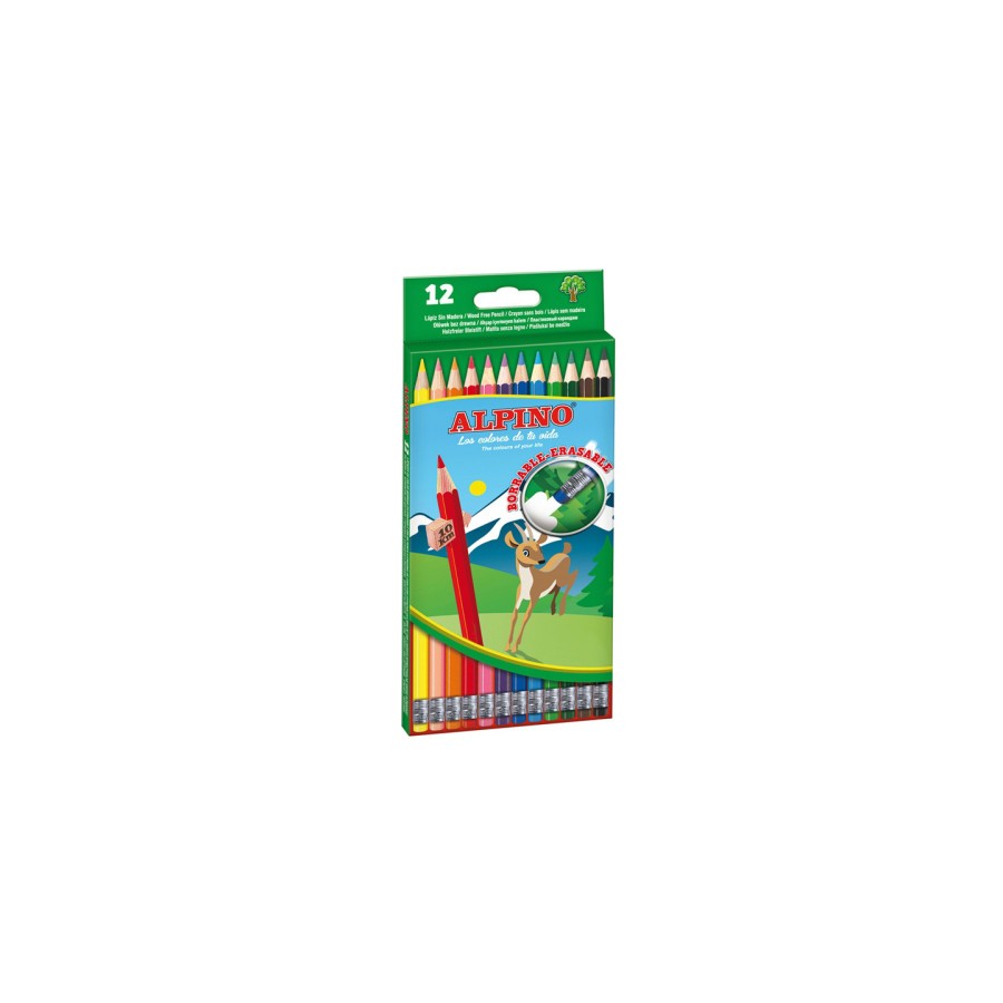8751-Alpino Estuche 12 lapices de colores borrables
