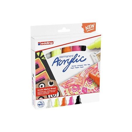8818-PACK 5 MARCADORES ACRILICOS TRAZO 5-10 MM. NEON. COLORES: 922, 901, 065, 066 Y 069. EDDING 5000-5-S