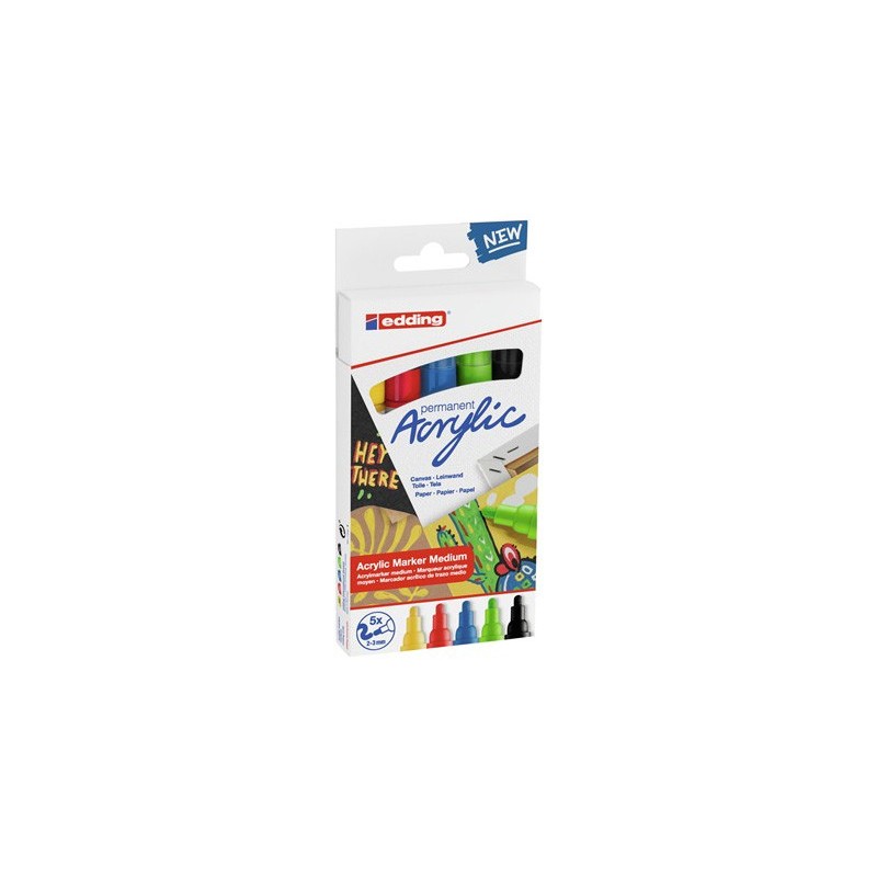 8820-PACK 5 MARCADORES ACRILICOS TRAZO 2-3 MM. BASICOS. COLORES: 905, 902, 903, 927 Y 901. EDDING 5100-5-S