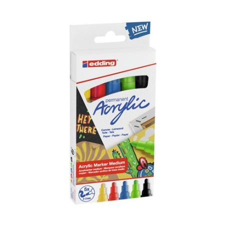8820-PACK 5 MARCADORES ACRILICOS TRAZO 2-3 MM. BASICOS. COLORES: 905, 902, 903, 927 Y 901. EDDING 5100-5-S