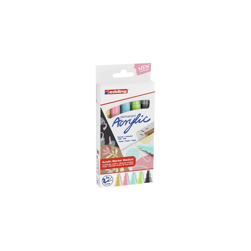8823-PACK 5 MARCADORES ACRILICOS TRAZO 2-3 MM. PASTEL. COLORES: 935, 926, 915, 917 Y 916. EDDING 5100-5-S-099 8823-PACK 5 MARCADORES ACRILICOS TRAZO 2-3 MM. PASTEL. COLORES: 935, 926, 915, 917 Y 916. EDDING 5100-5-S-099