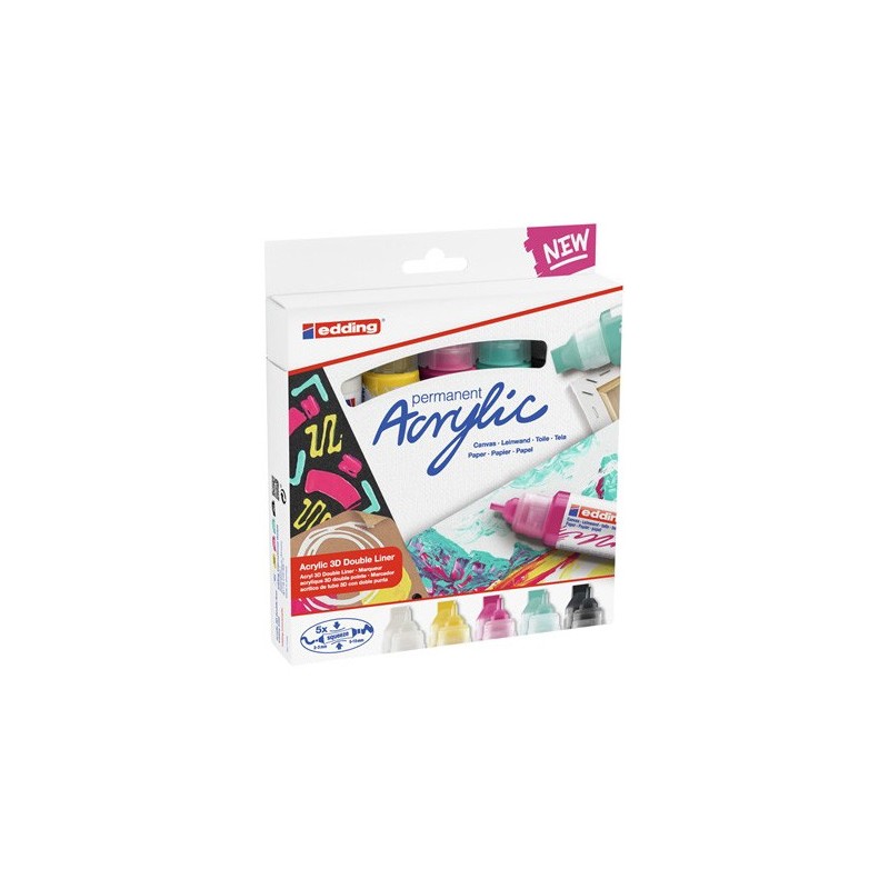 8824-PACK 5 MARCADORES ACRILICOS 3D TRAZO 2-3 / 5-10 MM. COLORES: 922, 901, 934, 905 Y 909 EDDING 5400-5-S 8824-PACK 5 MARCADORES ACRILICOS 3D TRAZO 2-3 / 5-10 MM. COLORES: 922, 901, 934, 905 Y 909 EDDING 5400-5-S