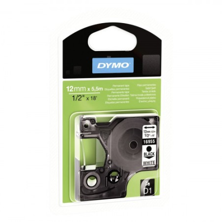 896-CINTA ROTULADORA D1 12MMX5.5M POLIESTER NEGRO/BLANCO DYMO S0718060