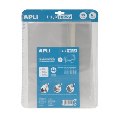 9003-BLISTER 5 UDS. FORRO DE LIBROS CON SOLAPA AJUSTABLE PP 300 MM APLI 16914