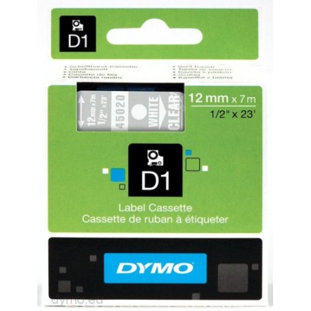 902-CINTA ROTULADORA D1 12MMX7M BLANCO/TRANSPARENTE DYMO S072060